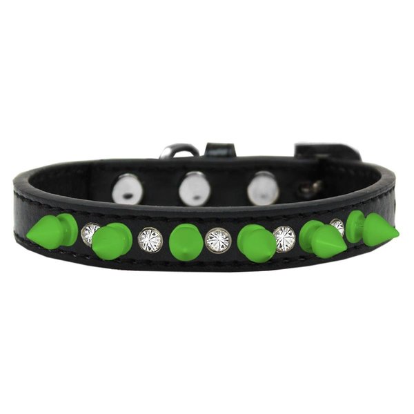 Mirage Pet Products Crystal & Neon Green Spikes Dog CollarBlack Size 16 625-GR BK16